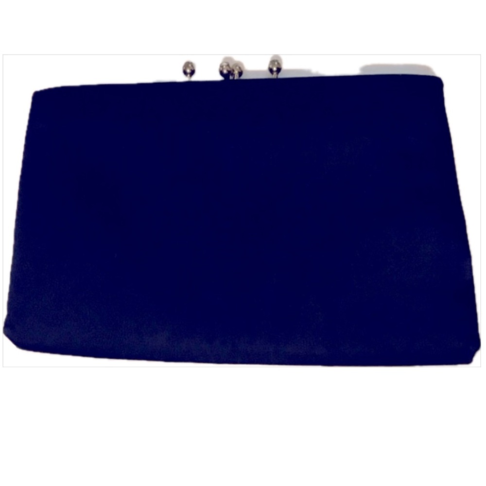 1950s black gemstone kiss clasp clutch; classic goth satin convertible handbag!